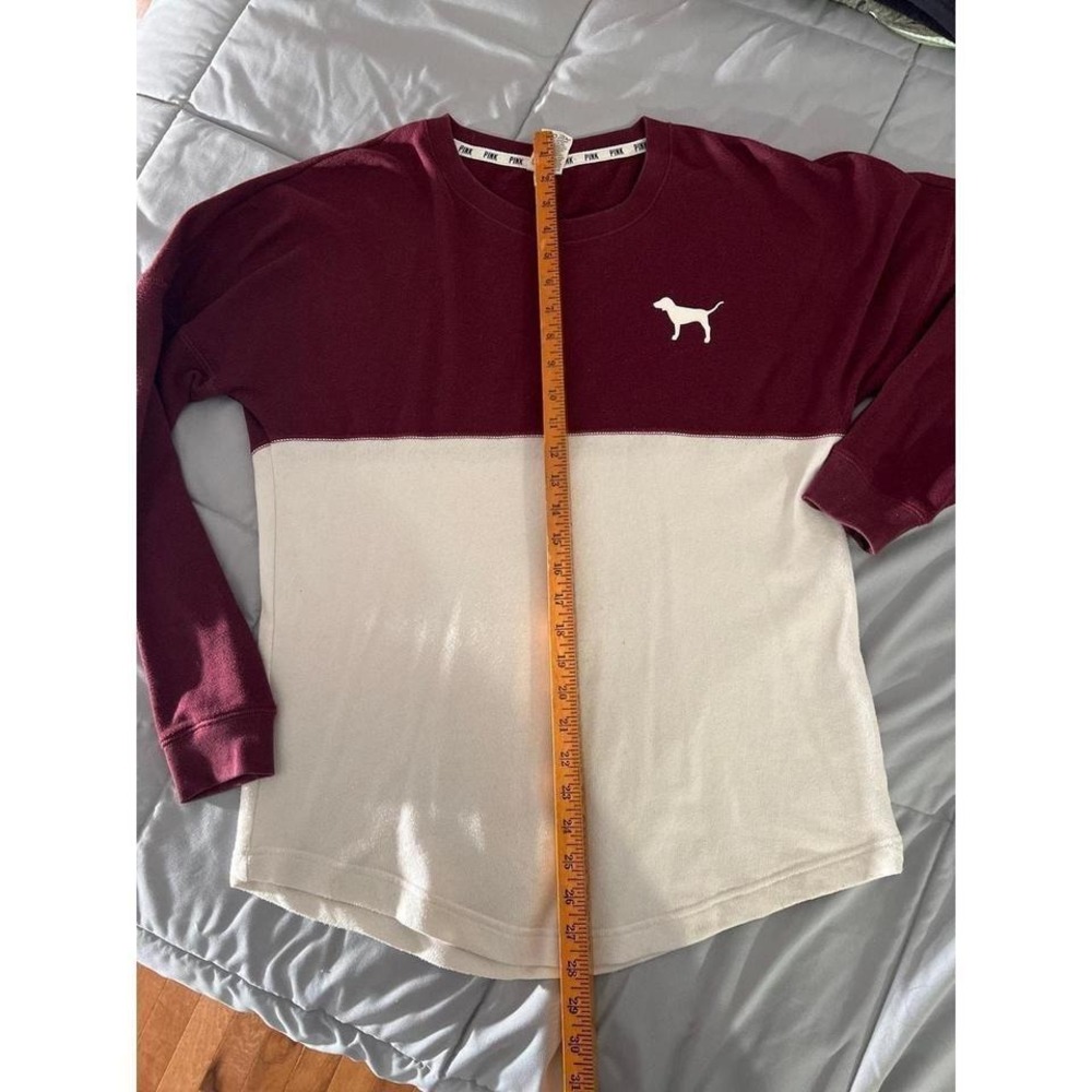 VTG VS PINK Long Sleeve Maroon Cream Dog Logo #PINKNATION Sweatshirt Sz S - Picture 1 of 5